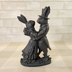 Victorian Vintage Black Gothic Bunny Rabbit Couple Figurine Statue Easter Decor